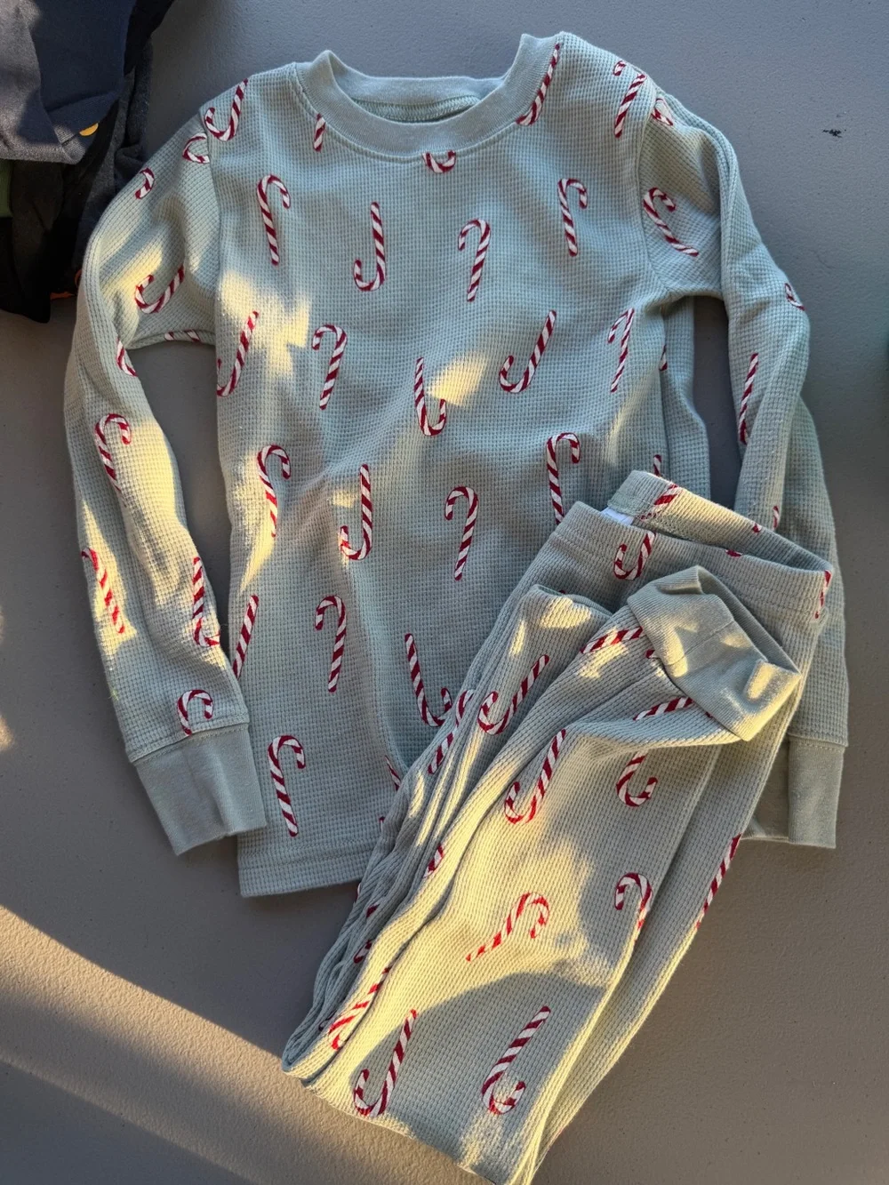 Carter's Light Blue Waffle Knit Pajama Set with Red Candy Cane Print